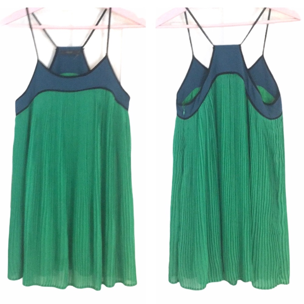 Anthropologie THML Green Blue Colorblock Slip Swing Tunic Dress - S
